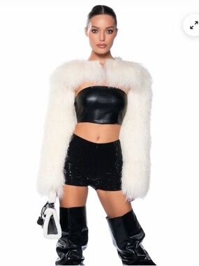 AKIRA White Faux Fur Teddy Jacket